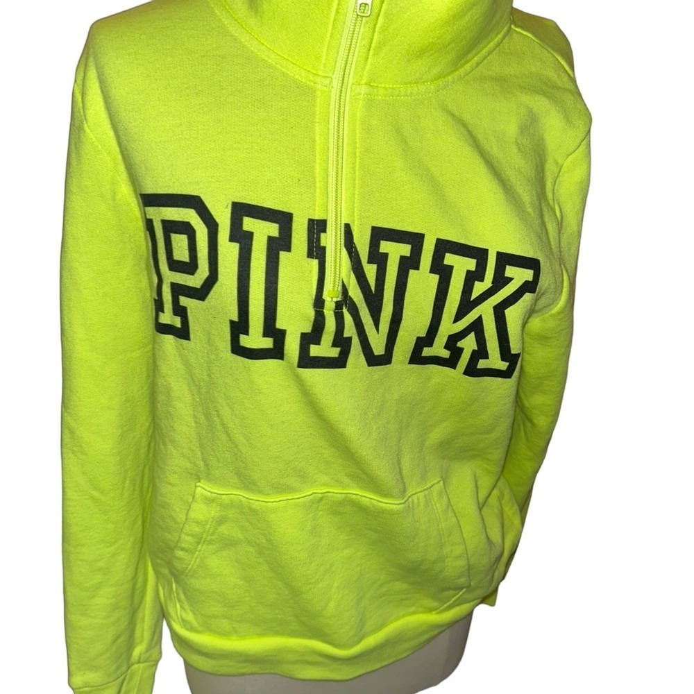 Victoria’s Secret pink collection neon yellow/ black quarter zip sweatshirt L - Picture 2 of 3